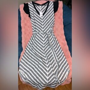 Cato Black and White Striped V-Neck Dress